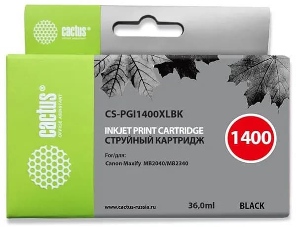 Картридж струйный Cactus CS-PGI1400XLBK PGI-1400 черный пигментный (36мл) для Canon MB2050/MB2350/MB