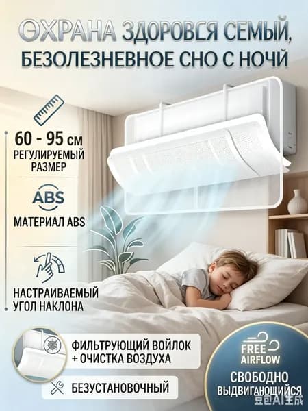 Белый экран для кондиционера с регулируемой шириной, прочный пластик, равномерно распределяет поток воздуха в комнате