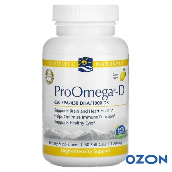 ProOmegaD, пищевая добавка, Nordic Naturals, со вкусом лимона, 60 капсул
