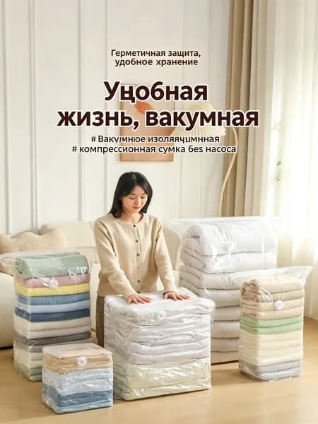 Вакуумные пакеты для сжатия одежды 40 60 32 см, без насоса,для одежды, одеял и подушек, прочный ПЭТ, компактное хранение, для дома и шкафа