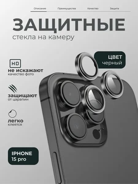 Защитное стекло камеры iPhone 15 Pro / iPhone 15 ProMax / стекло на камеру айфон 15 про (черное)