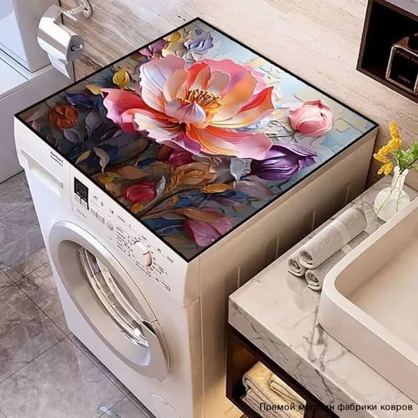 Коврик для ванной 50x40 см геометрический белый, зеленый