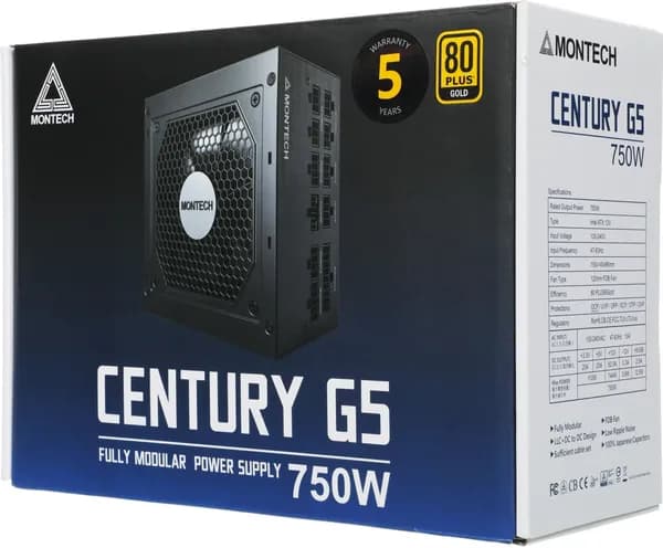 Серверный блок питания Montech ATX 750W CENTURY GOLD G5 80+ gold (20+4pin) APFC 120mm fan 10xSATA Cab Manag RTL (CENTURY GOLD G5 750)
