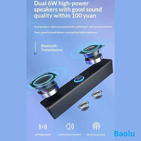 Компьютерные колонки Bluetooth 5.0 и проводное подключение, мощный бас