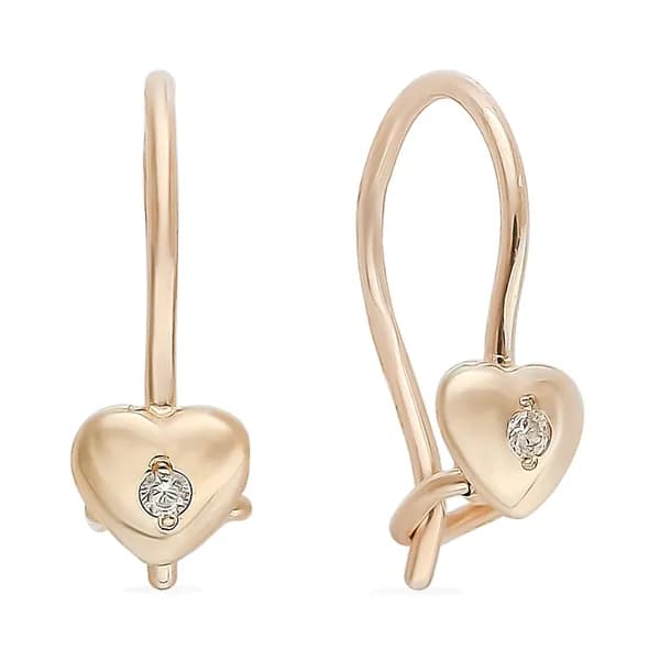 Серьги детские с фианитами из красного золота 375 пробы 585GOLD