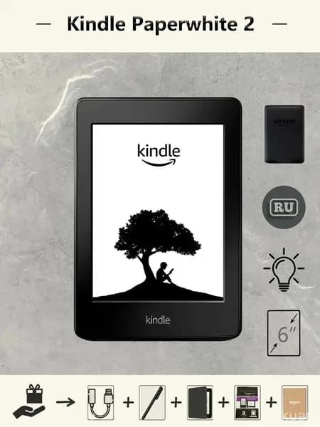 HongDiJia 6" Электронная книга Электронная книга Kindle Paperwhite 2 (6-го поколения), подсветка, русский, 212PPI, 2/4 ГБ, черный