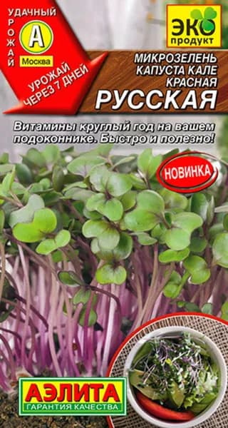 Семена Микрозелень Капуста Кале Красная Русская (3 г) - Аэлита. Для проращивания, витаминная, для салатов и смузи