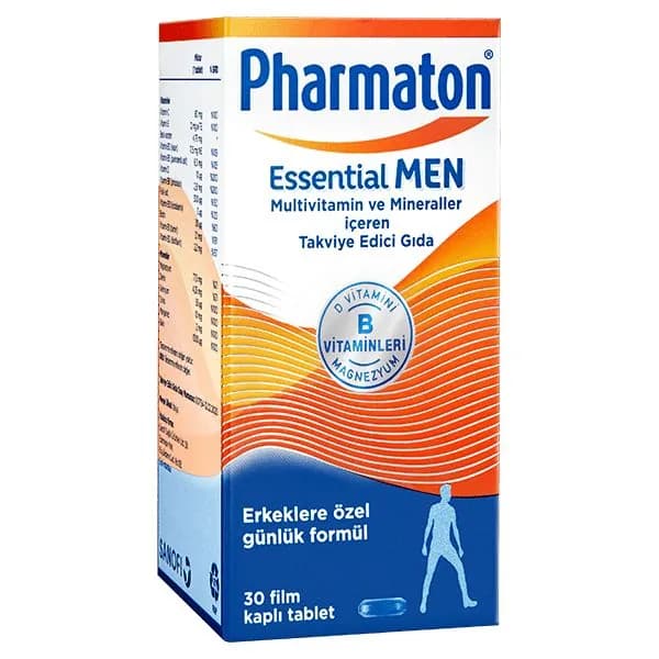 PHARMATON ESSENTIAL ДЛЯ МУЖЧИН Pharmaton Essential Men - это обогащающая пища, содержащая 12 витаминов и 6 минералов.