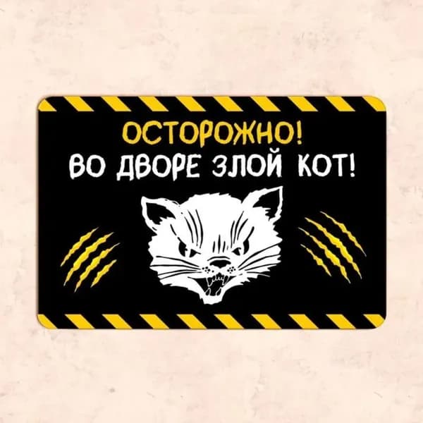Табличка "Осторожно! Во дворе злой кот", 20х30 см, УФ-печать