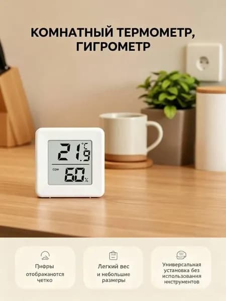 Простой Термометр комнатный, гигрометр,белый Цифровой измеритель влажности и температуры,1 шт.