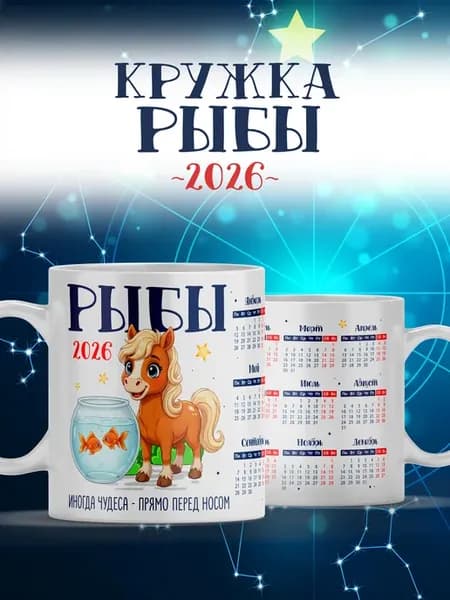Кружка Рыбы — знак зодиака, год лошади 2026 подарок
