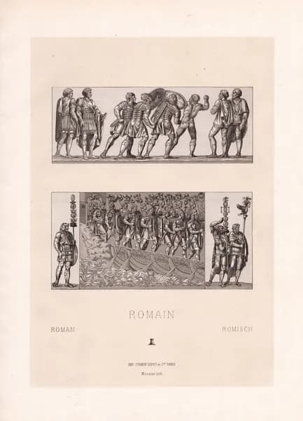 1888 год. Старинная тоновая литография. Солдаты Римского легиона