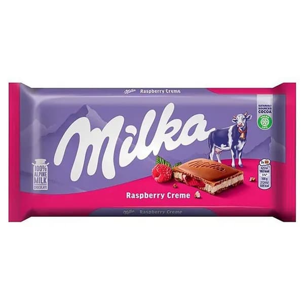 Шоколадная плитка Milka Raspberry creme со вкусом малины, 100 г (Германия)