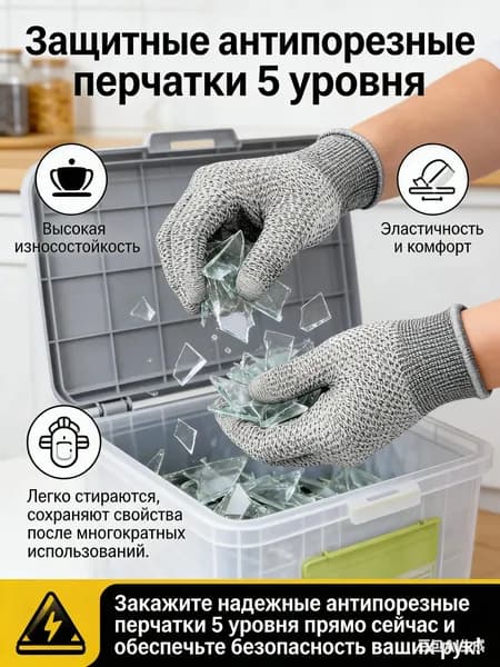 Защитные перчатки HPPE стрейчевые, противорезы для работы с ножом на кухне и в мастерской