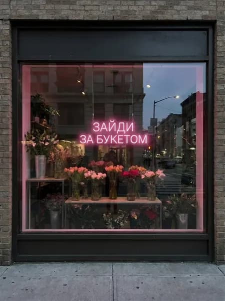 Неоновая вывеска "ЗАЙДИ ЗА БУКЕТОМ" 90х35см