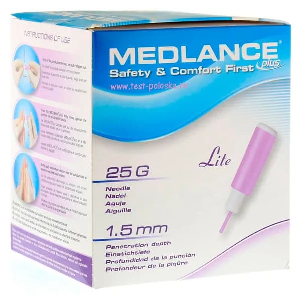 Одноразовые стерильные автоматические ланцеты Медланс Плюс Лайт (Medlance Plus Lite) 1.5 мм, 200 штук