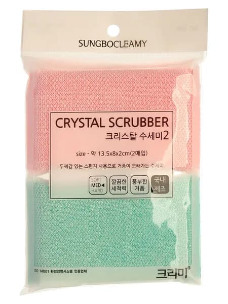 Sungbo Cleamy Скрабберы для мытья посуды, CRYSTAL SCRUBBER, 13,5 х 8 х 2 см, 2 шт/уп