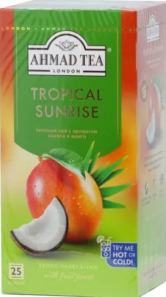 Ahmad Tea Tropical Sunrise зелёный с ароматом кокоса и манго 25 пак. 1,5 г, 1 уп