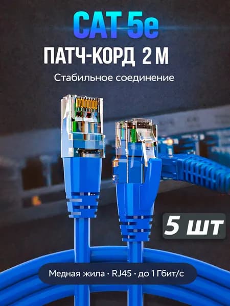 Кабель для интернет-соединения RJ-45/RJ-45, 2 м, синий