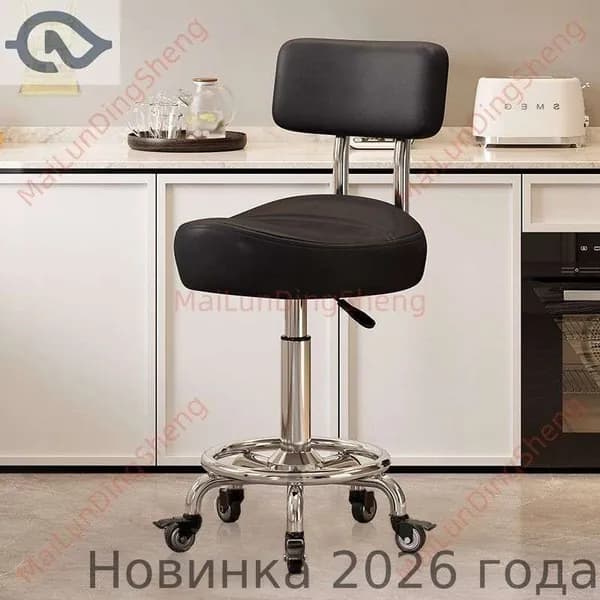 Ортопедический стул, Искусственная кожа, Модель без подножки, со спинкой, чёрный цвет, с тормозными колёсами «Цзиньцзуань»