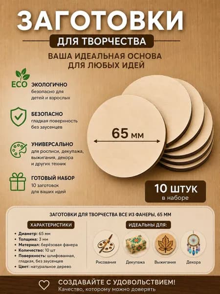 Заготовки для творчества 65 мм, 3мм толщина