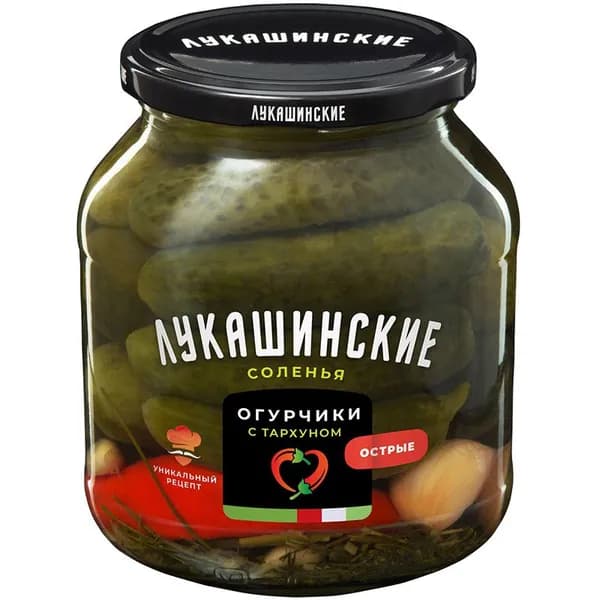 Огурчики Лукашинские соленые острые с тархуном, 670 г