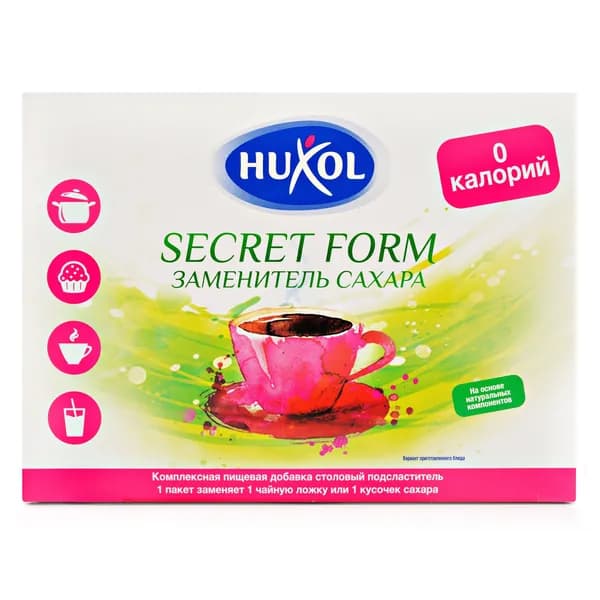 Сахарозаменитель SECRET FORM Huxol порционный по 1 грамму в бумажном пакетике (саше). 40 саше в пачке