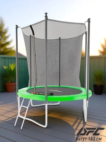 Каркасный батут DFC JUMP 4FUN 6ft с внутренней защитной сеткой и лестницей, для детей и взрослых, для улицы дома, детский спортивный комплекс, диаметр 1,83 м до 80 кг, зеленый