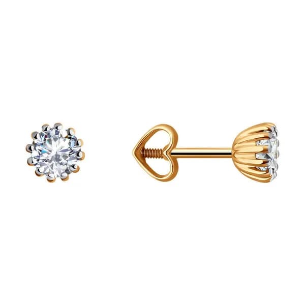 Золотые серьги DIAMANT-ONLINE с фианитом 585 пробы