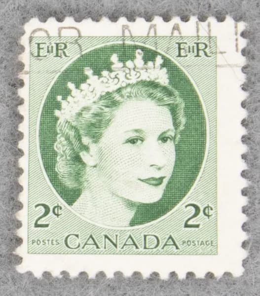Почтовая марка "Queen Elizabeth II. Wilding Portrait". Стандартный выпуск. Номинал 2 c. Canada. 1954 год. (Michel CA 291Ax)
