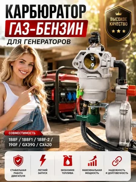 Карбюратор газ-бензин для генератора 5-9 кВт 188F-192F