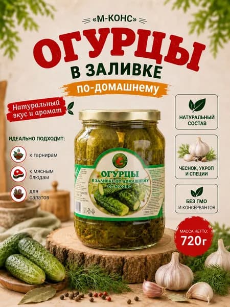 Огурцы в заливке по-домашнему, 720 г