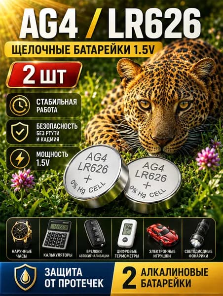 Батарейки AG4 (LR626), 2 шт алкалиновые 1,5V