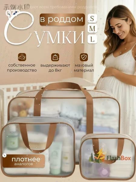Сумки в роддом прозрачные для беременных набор 3 шт. без наполнения мамы и малыша
