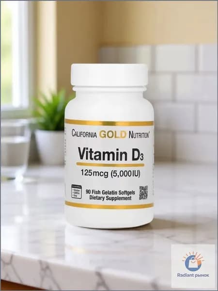 California Gold Nutrition, витамин D3, Д3 125 мкг (5000 МЕ), 90 капсул из рыбьего желатина