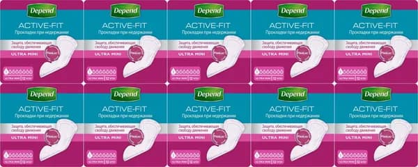 Урологические прокладки Depend Ultra Mini, комплект: 10 упаковок по 12 шт