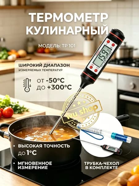 Кулинарный термометр цифровой, щуп 15 см