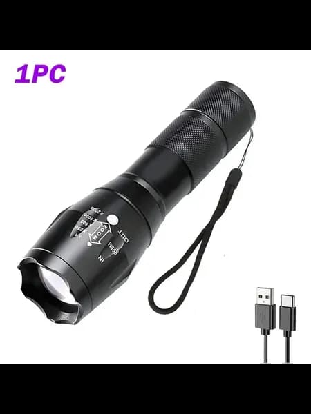 Фонарик LED USB-C черный 1PCS