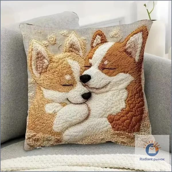 Наволочка 45x45 см 1 шт лён, светло-коричневый животные