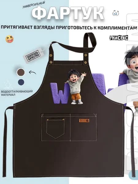 Фартук 3D мультяшный мальчик рядом с буквой W
