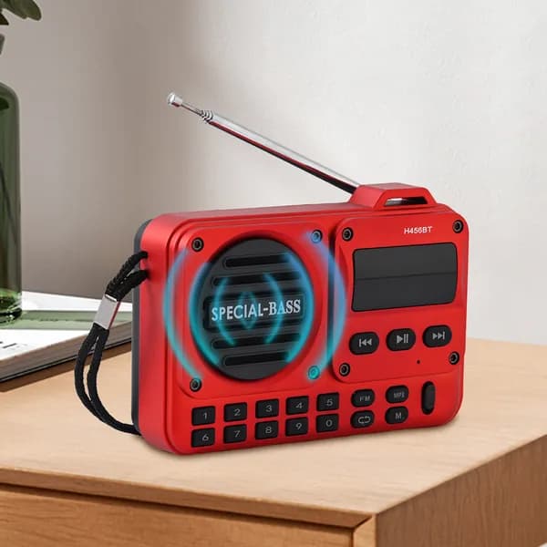 milochic Магнитола Портативное FM-радио со светодиодным дисплеем, цифровой радиомагнитофон, радиодинамик Bluetooth 5.4, красный