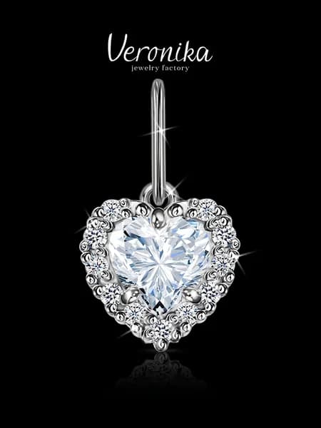 Подвеска серебро 925 родированное Сердце с фианитами Veronika jewelry factory