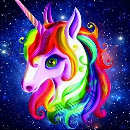 Алмазная мозаика картина стразами Разноцветный единорог/Размер холста 20х20 см/Размер картинки 15х15 см