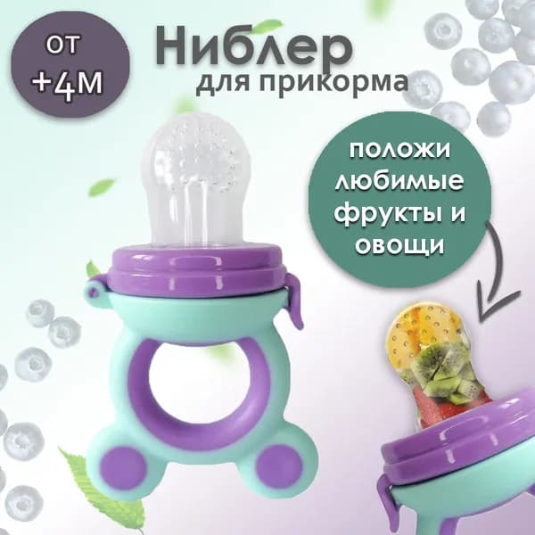 Ниблер силиконовый с сеточкой для прикорма малыша, фиолетово-мятный ВIВS