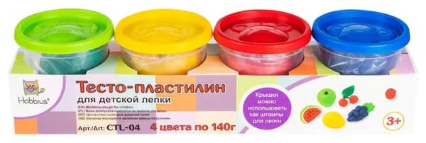Hobbius Тесто-пластилин для детской лепки 140 г 4 цв. 140 гр. CTL-04