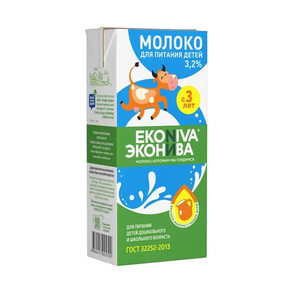 Молоко детское ультрапастеризованное ЭкоНива, 3,2%, 1 л