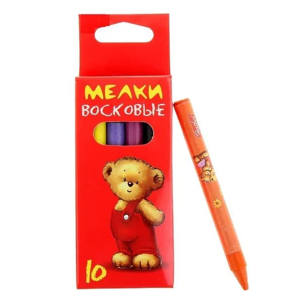 Мелки восковые 10 цветов "Мишка"
