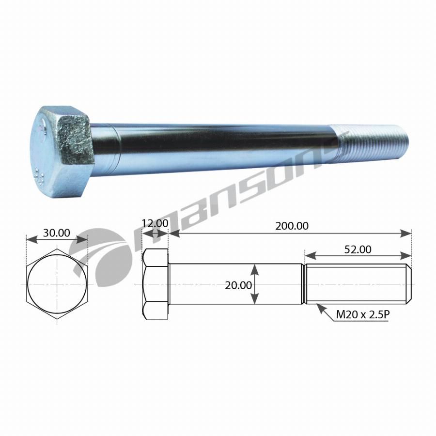Болт амортизатора M20*2.5*200 BPW (Mansons)