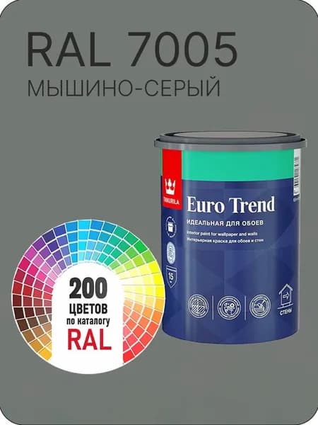 Краска по обоям для стен и потолка Tikkurila Euro Trend мышино-серый Ral 7005 0.9 л.