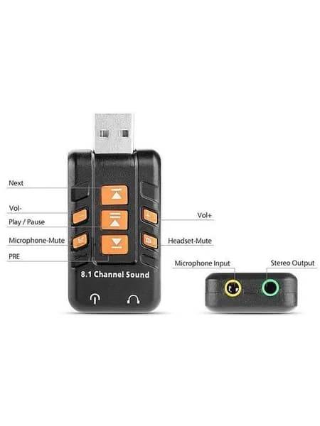 USB-звуковая карта. Адаптер для наушников с микрофоном USB to Audio, 2xjack 3.5mm, регулировки